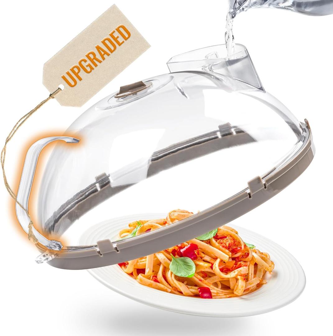 Microwave Splatter Cover for Food, Upgraded Microwave Cover with Water Steamer, Integrated Handle, 10 Plate Covers, Splatter Guard, Kitchen Gadgets & Accessories, House Essentials for Gift (10 Inch, Grey)