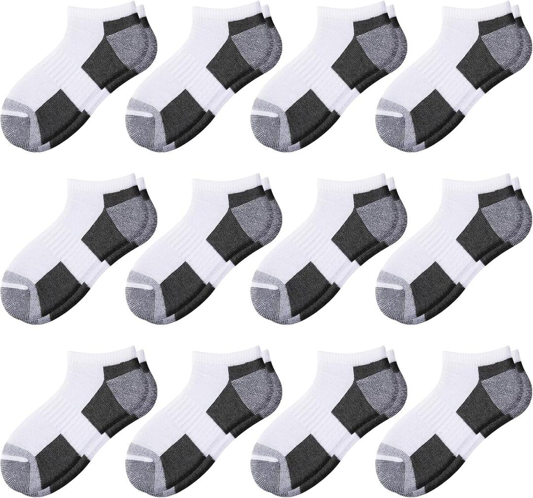 Comfoex 12 Pairs Boys Ankle Cushioned Socks Athletic Low Cut Sports Breathable Socks For Kids, Medium