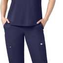 Scrubs Set for Women Medical Uniform Nurse Suit, Anti-Wrinkle Scrub Top Jogger Pant&11 Pockets,4 Way Stretch Workwear (Small, Navy Blue)