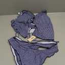 seamoly Womens Bikini Sets Tie Front Ruffle Swimsuit High Cut Two Piece Bathing Suit Cheeky Sexy Tankini Blue Gingham, Size: M