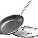 Honeycomb Stainless Steel Nonstick Frying Pan with Lid 12 Inch, Induction Cooktop Compatible Skillet, PFOA-Free Scratch-Proof, Dishwasher & Oven Safe, Stay-Cool Handle, Silver Kitchen Cookware