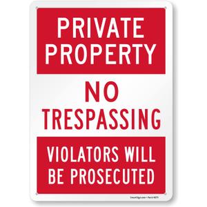 SmartSign 14 x 10 inch Private Property - No Trespassing, Violators Prosecuted Metal Sign, 40 mil Laminated Rustproof Aluminum, Red and White, Made in USA