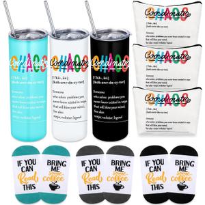 Patelai 9 Pcs Chaos Coordinator Gifts for Nurse Employee Teacher Gifts for Women Lady 20oz Stainless Steel Tumblers Makeup Bags Socks Thank You Presents for Boss Manager Coworker Mom