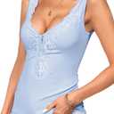 MS.ING Womens Lace Tank Top Sexy Deep V Neck Wide Strap Tops Fitted Basic Cami Shirts (US, Alpha, X-Large, Regular, Regular, Light Blue) (XL)
