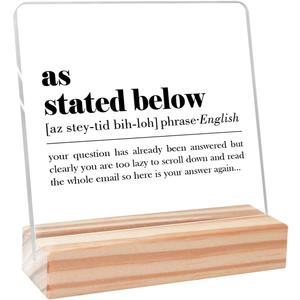 4 x As Stated Below Definition Sign Acrylic Plaque Fun Office Desk Decor,Funny Office Gifts Humorous Gift for Coworker Colleague 4''L x 4"W