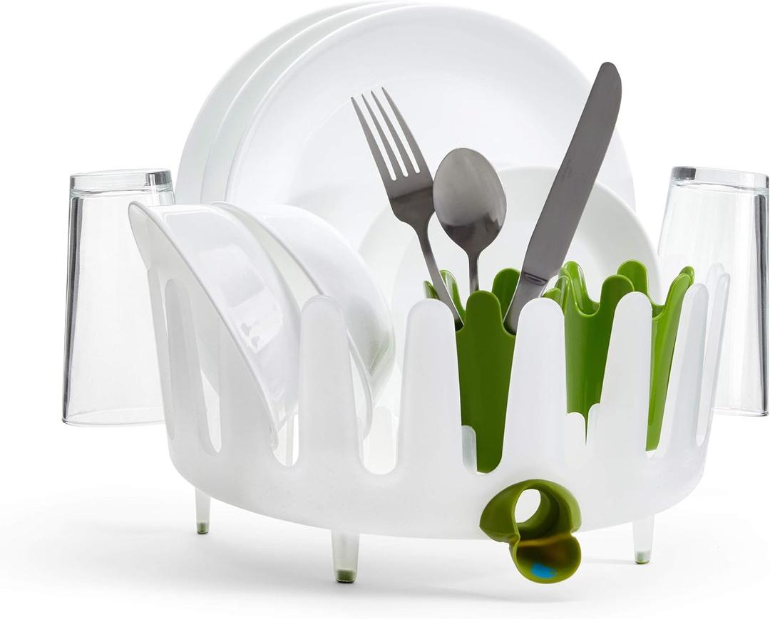Chef'n Plastic 401-281-004 DishGarden Dish Rack, 14 x 13.25 x 6.5 inches, White/Green