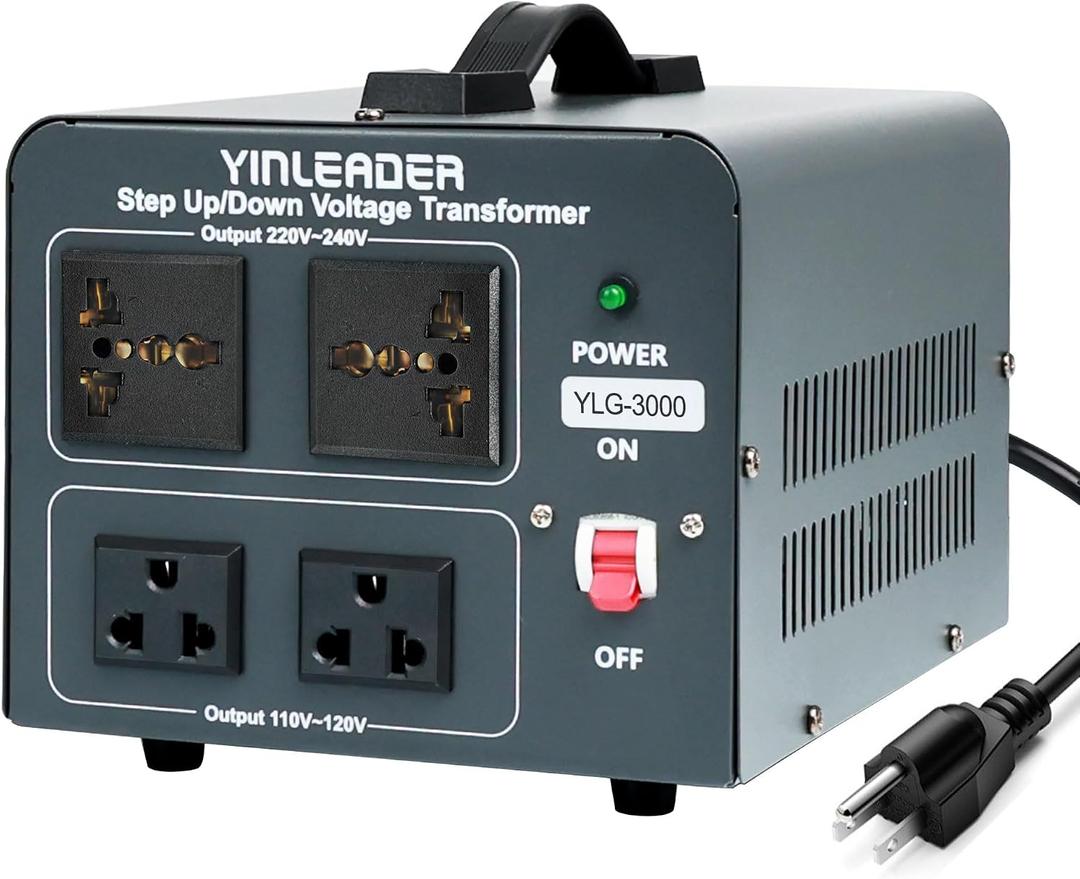 2 x Yinleader Voltage Converter Transformer 3000w Step Up/Down Power Converter 110-120V to 220-240V/220-240V to 110-120V, with 2 US & 2 Universal Outlets, Circuit Breaker Protection (Grey)