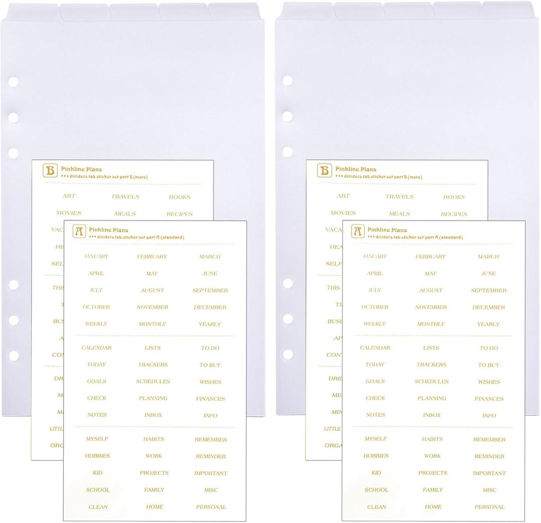 DY.2ten Clear Binder Dividers for 6-Holes Ring Binder, A5 Size, 1/5 Cut Top-Edge Index Tabs, Sturdy Plastic Dividers for School Office Home, 2 Sets, 10 Dividers with 2-Stickers, Translucent
