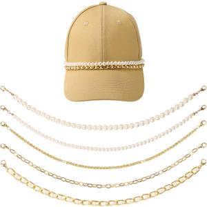 5pcs Trucker Hat Chains, 5 Styles Metal/Pearl Chains Detachable Hat Chain Baseball Cap Chains Trucker Hat Charms Accessories for Women Men DIY Mesh Baseball Cap Netback Cap