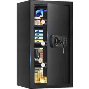 6.2 Cuft Large Safes for Home Use Fire and Water proof, Digital Keypad Safe with Key Lock, Anti-Pry Home Office Security Safe for Cash, Jewelry, Document, 3 Removable Shelf, 27.56"H x13.78"W x 11.81"D