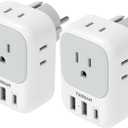 TESSAN 2 Pack Type E F Plug Adapter USB C, Germany France Power Adaptor with 3 USB Charger Ports, 4 AC Outlets Travel Plug for US to Europe EU Spain Iceland Korea Greece Russia German French