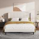Full Bed Frame with Vertical Channel Tufted Headboard & Wingback