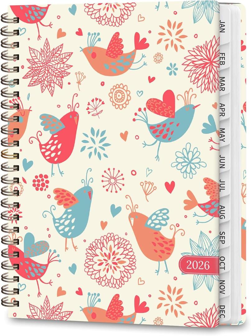 2026 Planner, Weekly and Monthly Calendar Planner, Academic Daily Agenda (Jan 2026 - Dec 2026), Hardcover Planning Notebook for Office Accessories and School Supplies, Chirpy Birds
