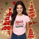 Womens Christmas Teacher Shirts Holly Jolly T-Shirt Xmas Teach Teaching Tee Tops (Green, XL)