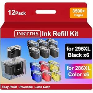 295XL 286XL Ink Refill Kit for Canon 295XL 286XL Ink Cartridges Compatible with Canon 295 286 PG-295XL CL-286XL Work with Pixma TS6520 TS4320 TR7120 (12 Pack, 6BK/2C/2M/2Y)