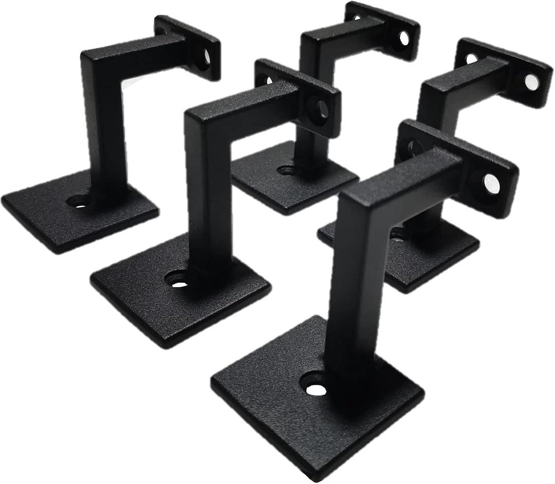 Square Handrail Brackets for Staircase Stair Railing Brackets with Screws (Pack of 5) (Textured Black)