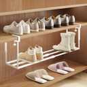 Expandable Shoe Rack Organizer for Cabinet, Adjustable Hanging Under Shelf Storage, Sturdy Round Tube Design, Space Saving Shoe Shelf for Closet, Entryway, Laundry Room, White