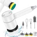 Electric Spin Scrubber,Cordless Power Cleaning Brush,Rechargeable Power Scrubber with 8 Replacement Heads,3 Adjustable Speeds,Kitchen Assistant,Handheld Scrubber for Sink Bowls Plates Bottle,White