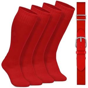 2 Pairs Baseball Socks and Belt Cotton Adjustable Youth Baseball Softball Socks Belt for Boys Girls