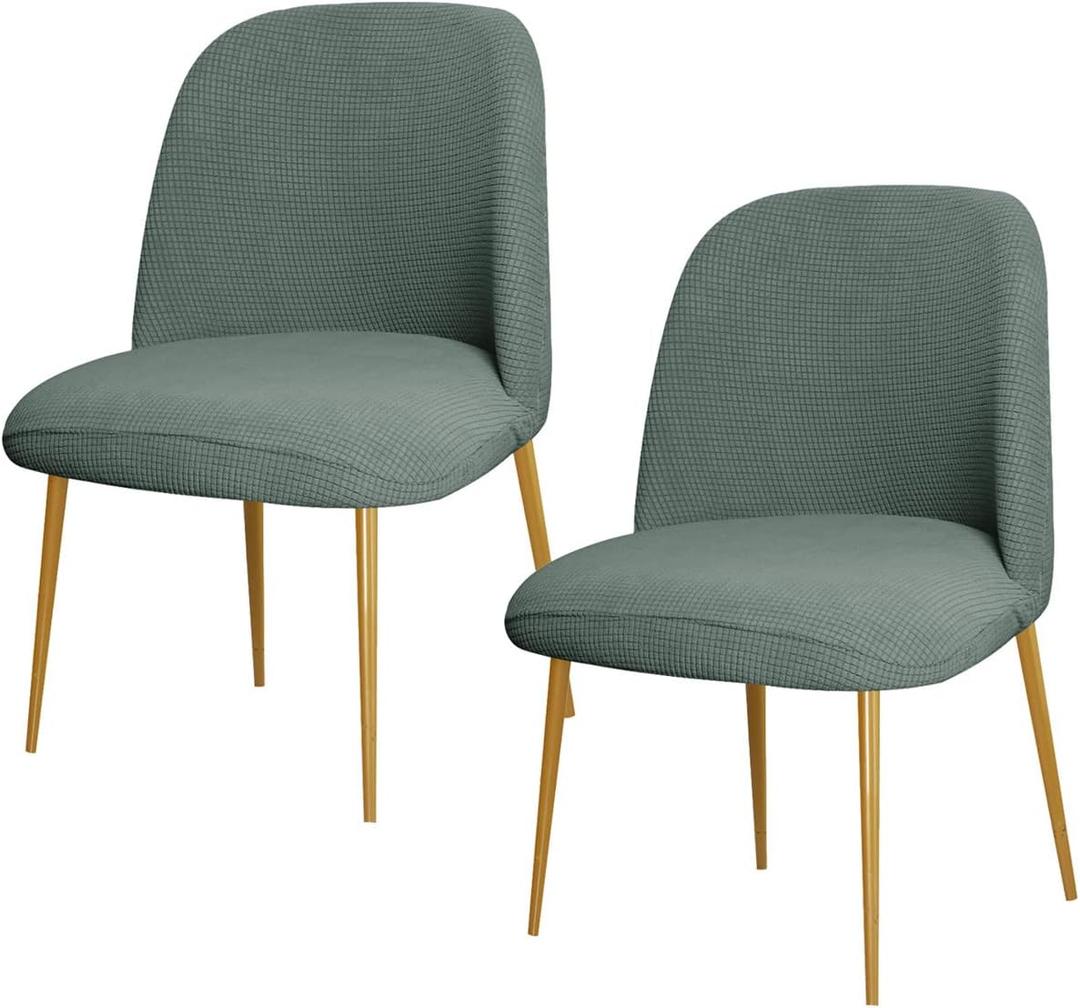 SZJIAHTM 2 Pcs Dining Chair Covers Soft Stretch Slipcover Polyester Armless Curved Back Kitchen Chair Slipcovers Protector for Living Room and Bedroom (Meidum, Amy Green)