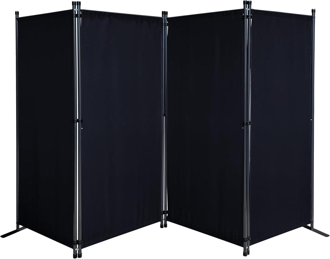 Room Divider 87" W x 65" H Black | 4-Panel Folding Privacy Screen | Portable Room Partition | Garden Separation Paravent | Water Repellent Indoor & Outdoor Freestanding Wall