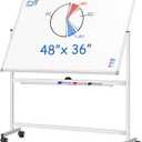 Large Rolling White Board, 48x36 in Double-Sided Mobile Whiteboard, maxtek Reversible Magnetic Dry Erase Board Easel Standing Whiteboard on Wheels Portable Board for Office Classroom and Home, Silver