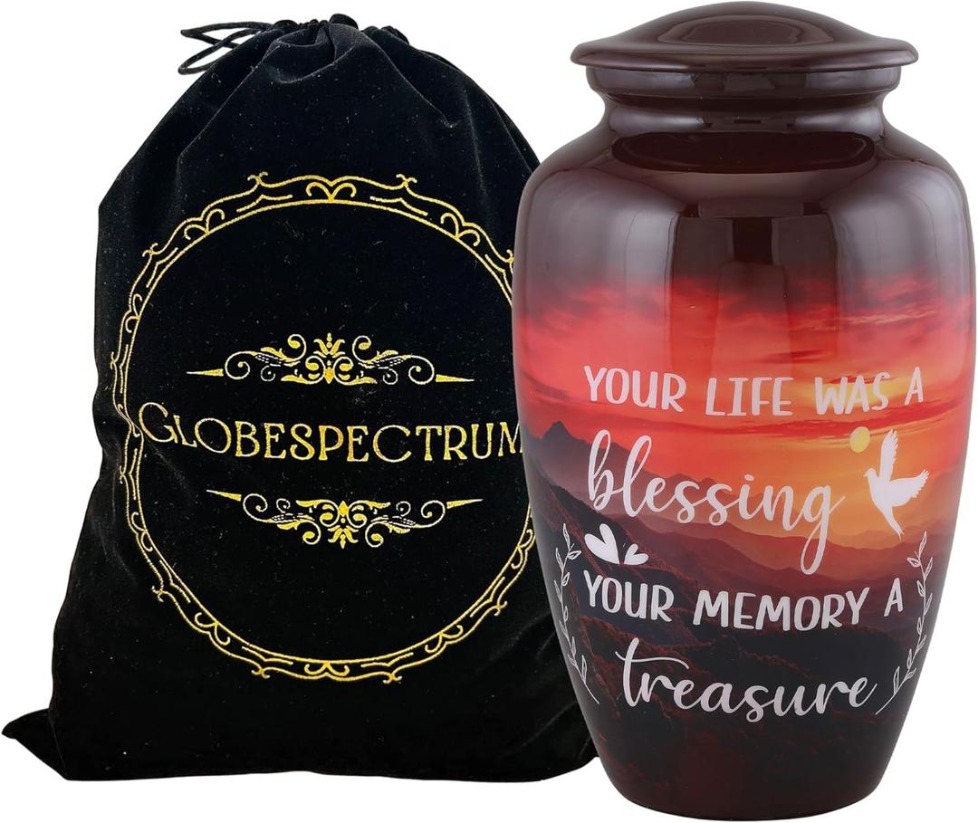 Cremation Urn for Adult Human Ashes Male & Female | Large Decorative Funeral Burial ERN for Men & Women | Handmade Memorial Metal Container Jar | Ash Holder Box