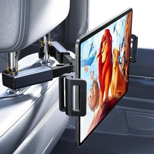 LISEN Tablet Holder for Car Headrest, iPad Car Holder Back Seat Travel Accessories Long Road Trip Essentials for Kids Black, Tablet Stand for iPad Pro Air Mini Galaxy Fire 4.7-12.9" Devices