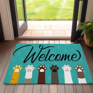 Welcome Cat Dog Paws Welcome Door Mat,Cute Cartoon Doormat for Outside Entrance Home Decor,Non-Slip Carpet Rugs with Felt Entryway Mat for Patio Indoor Front 17" x 30"