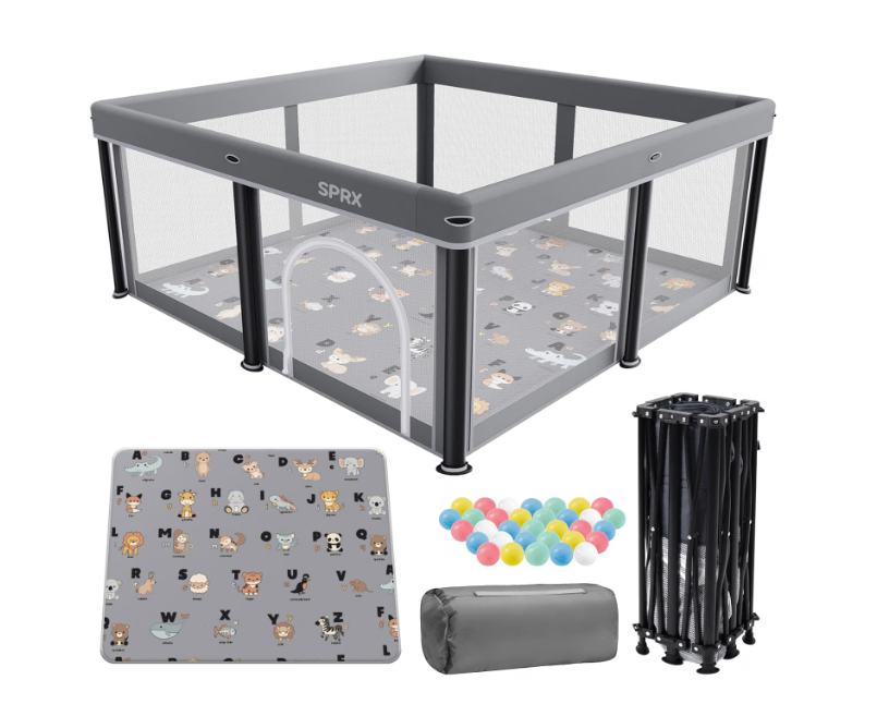 Foldable Baby Playpen with Mat,50"50" Collapsible Playard for Babies and Toddlers,Indoor&Outdoor Kids Safety Play Pen,Portable Travel Playpen with Travel Pack and 30 Ocean Balls