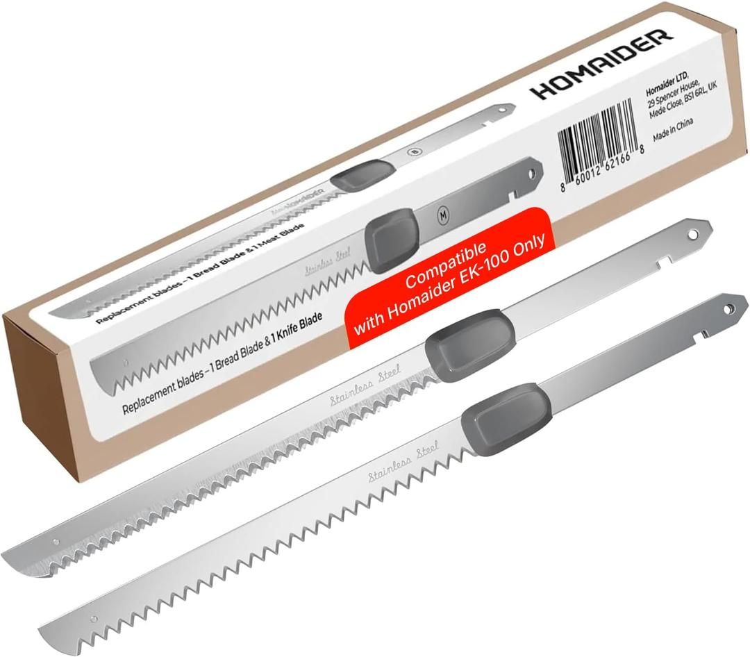 Homaider Replacement Blades for Electric Knife  Compatible EK-100 Only - 2 Stainless Steel Serrated Blades