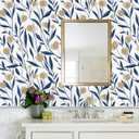 HAOKHOME Peel and Stick Wallpaper Boho Floral White/Navy/Tan Bathroom Wall Paper Stick on Contact Paper 17.3in x 32.8ft