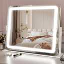 22x19 Inch Lighted Vanity Mirror with Dimmable LED Lights - 3 Color Modes, Smart Touch Control & 360 Rotating Base - Desk Makeup Mirror (White)