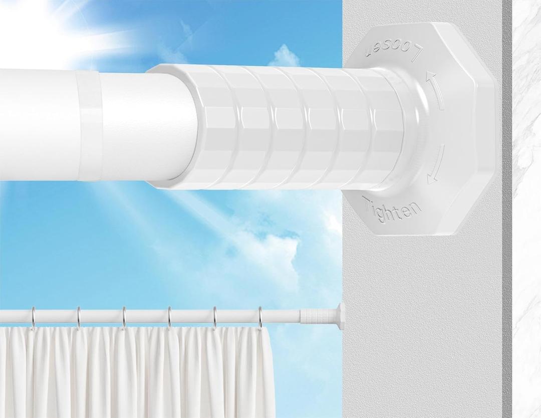 Tension Curtain Rods 51-148In (4.25-12Ft), Long Curtain Rod No Drilling for Window Treatment Rod, Outdoor Curtain Rod for Patio, Adjustable Spring Tension Rod, Easy to Install, Tool-Free, White