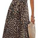 OYOANGLE Women's Leopard Print Short Sleeve Ruffle Long Dress Shirred Waist High Slit Flowy Cheetah Dresses Brown Large