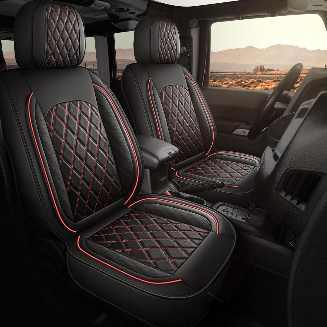 MIROZO Tacoma Seat Covers Full Set,Leather Car Seat Cover Fits for 2024 2025 2026 Toyota Tacoma Crew Cab,Waterproof Seat Covers for Truck,Front & Rear Seat Cover Set (Black and Red, Full Set)
