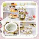 20 Pcs Porcelain Tea Set with Metal Holder, European Ceramic Tea Set for Adults, Adult Tea Set Gift, Flower Tea Cup Saucer Set for Party With Gold Flower Painting (Elegant Purple/500ml)