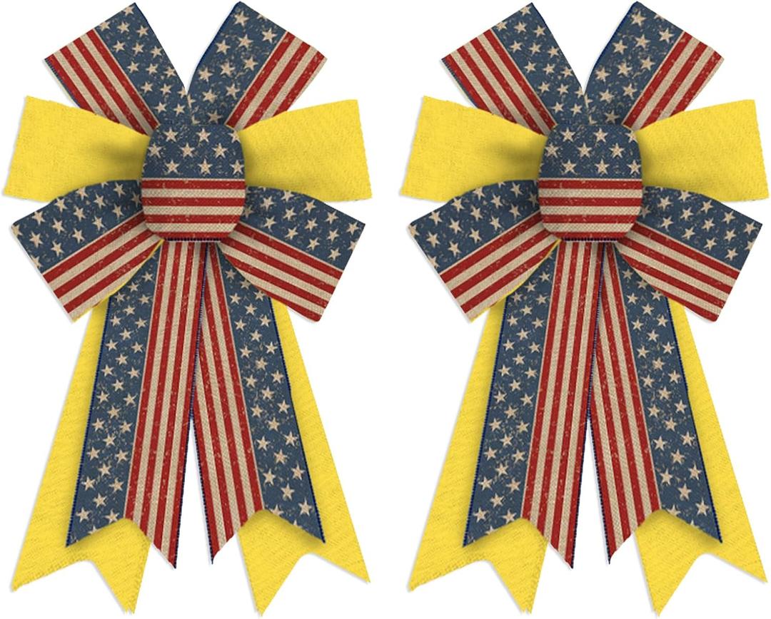On-Airstore 2 pcs American Flag Wreath Bows Patriotic Bows for Wreaths, Stars and Strips Ribbon Bows 4th of July Decor Bows for Independence Day Indoor Outdoor Decoration Wreath Ornament Supplies