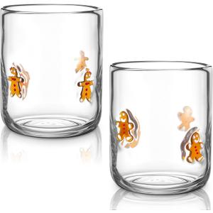 Vesici 2 Pcs Christmas Icon Juice Glass 16 oz Gingerbread Man Stemless Drinking Glasses Icon Juice Glasses Drinking Cups for Xmas Holiday Party Supplies and Lovely Gifts