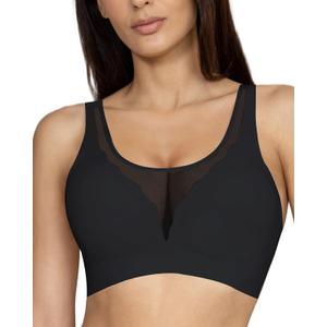 Support Bra Seamless Wireless Comfort Bralette No Underwire Push Up Strappy Wirefree Padding Lifting Vneck Comfy Moisture Wicking Tshirt Bra (Black, XXL)