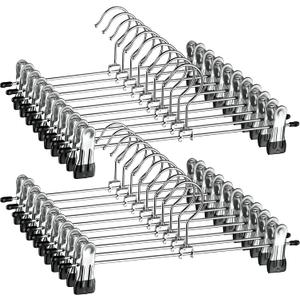 ZOBER Metal Pants Hangers with Clips - Pack of 20 Space Saving Skirt Hangers for Women - Chrome, Non-Slip, Adjustable Clips, for Pants, Skirts, Jeans Closet Organization, College Dorm Essentials