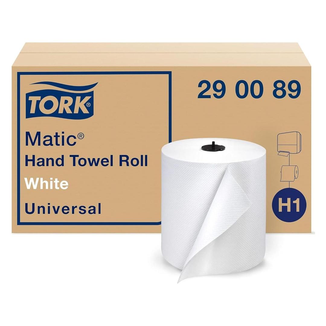 Tork Matic Paper Hand Towel Roll White H1, Universal, 100% Recycled Fiber, 6 Rolls x 700 ft, 290089