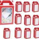 KNNSRE 12 Pcs Clear Gift Bags with Transparent Window Gift Boxes Candy Boxes Flower Boxes 9.8x5.1x7.1 Inch Medium Paper Bags with Handle For Party Business Birthday Wedding Present (RED)