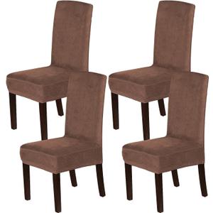 H.VERSAILTEX Velvet Dining Chair Covers Stretch Chair Covers for Dining Room Set of 4 Parson Chair Slipcovers Chair Protectors Covers Dining, Soft Thick Solid Velvet Fabric Washable, Caramel