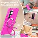 Compatible with Samsung Galaxy S24 Ultra Case 6.8'' Cute Wavy Frame with Magnetic Stand [Compatible with Mag-Safe] Military-Grade Translucent Phone Case for Women Girls, Hot Pink