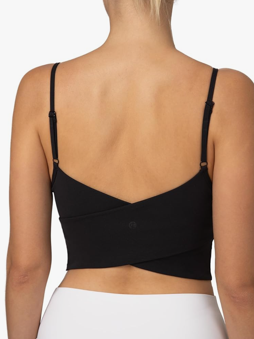 Colorfulkoala Women's Dreamlux Crop Tank Tops with Built in Bra Adjustable Spaghetti Strap Workout Yoga Camisole, M