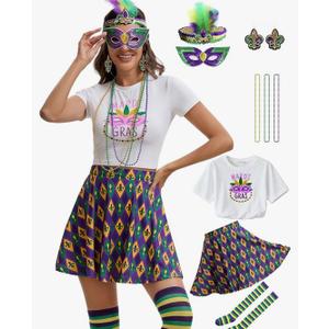 Laqeyko Womens's Outfit for Mardi Gras,Mask Headband Necklace, M