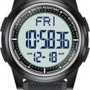 Beeasy Digital Watch for Men Women, 50M Waterproof, Ultra-Thin & Lightweight, 44mm Silicone Sports Watch with Alarm, Stopwatch, Countdown, Ideal for Gym, Running, School, Daily Wear (Black)