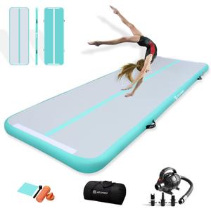 AKSPORT Gymnastics Air Mat Tumble Track Tumbling Mat Inflatable Floor Mats with Air Pump for Home Use/Tumble/Gym/Training/Cheerleading/Parkour/Beach/Park/Water (10ftx3.3ftx4inch, Grey Green)