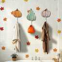 6PCS Vintage Thanksgiving Pumpkin Wall Hooks Gift Fall Rustic Wooden Wall Mounted Key Hanger Holder Autumn Harvest Rustproof Towel Hooks for Bathroom Entryway Farmhouse Thanksgiving Decorations